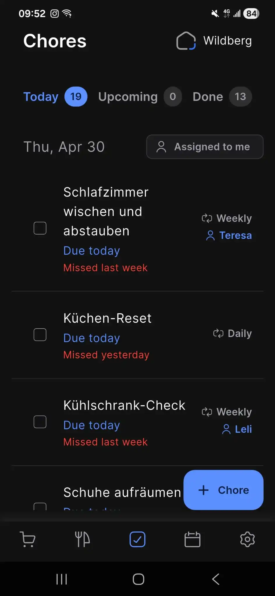 TwoDo chore chart with assignments and due dates